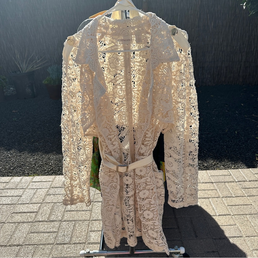 Chico’s Ivory Lace Trench